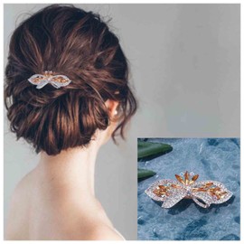 Cimenexe Vintage Sparkly Rhinestone Hair Clip Barrette Floral Hair Barrette Crystal Wedding Hair Clip Gold Cz Paved Hair Barrette Boho Headclips Bride Barrette Headwear Bridal Hair Accessories for