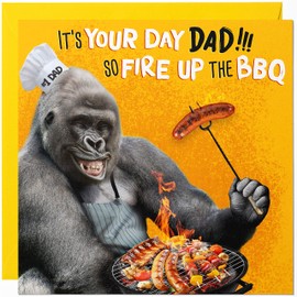 Funny Fathers Day Card from Daughter or Son - Birthday Card for Dad with a Humorous Gorilla BBQ - Happy Father's Day Card Tradicional