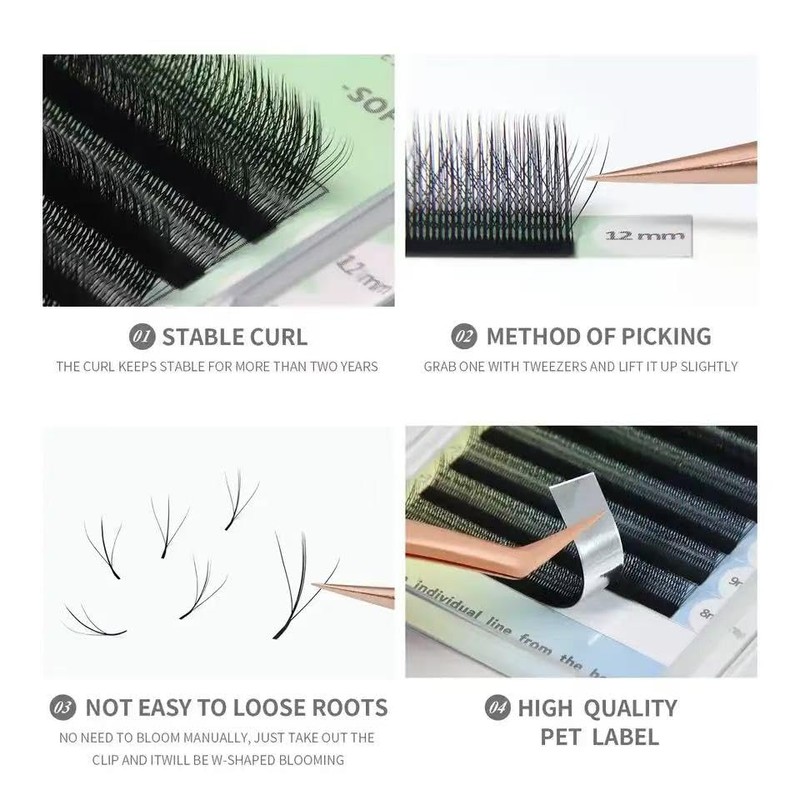 ANNAFRIS Eyelash Extensions, 3D, W, 0.07 D, 8-15 mm, Ready-to-Use