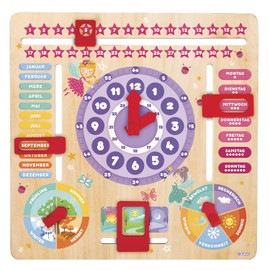CRAZE My Learning Clock Princess - Wooden Learning Clock for Children, Calendar Clock for Learning for Children, Learning Board Clock Seasons Wall Clock, Purple