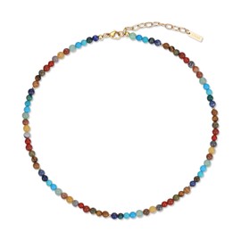 COAI Women's Crystal Bead Necklace 7 Chakra for Women, 40 + 5 cm, Stone, Lapis Lazuli Turquoise Tigers Eye
