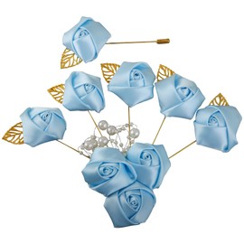 Dlgnoml Aevanim1+6 Artificial Rose Corsages with Pin,Boutonniere for Men Wedding,Suitable for Wedding Ceremony,Anniversary,Formal Dinner and Wedding Party,Used to Decorate Suits. (SkyBlue).