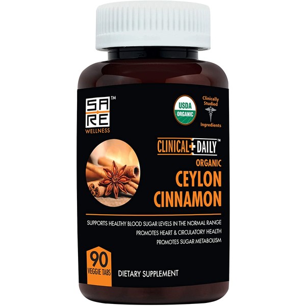 CLINICAL DAILY USDA Organic Vegan Ceylon Cinnamon Powder Tablets for fast dissolution. True Sri Lanka Cinnamon bark. Healthy Blood Sugar levels and Joint Support Anti Inflammatory Supplement. 90 pills