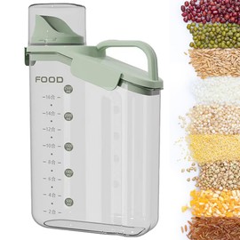 Livaprul Rice container storage tank, kitchen storage container, sealed food storage, sealed design measuring cup. With pouring port, suitable for oatmeal, grains, rice, flour (green, 2800ML)