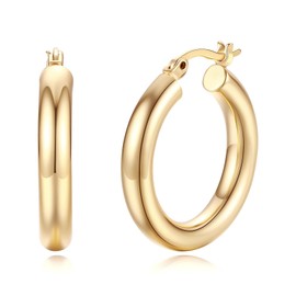 Ovnshery 14K Gold Hoop Earrings, Gold Hoop Earrings for Women, Classic Shiny Polished Earrings, Gifts for Mothers Day Valentines Anniversary Birthday