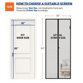 MAGZO Magnetic Screen Door Fit Door Size 30 x 80 Inch, Screen Size 32" x 81" Strong Magnets Door Mesh, Reinforced Fiberglass Door Net for Patio Door, Front Door, Gray