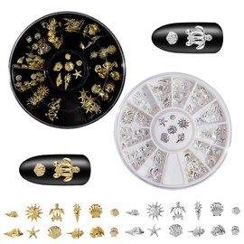 EIROVYA 2 Sets Ocean Charms Nails, Nail Charms, Stones for Nails, Nail Charms Gold, Nail Charms Silver