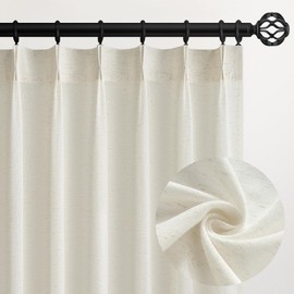 Topfinel Natural Pinch Pleated Linen Curtains 84 Inch Length 2 Panels for Bedroom Living Room Textured Cream Semi Sheer Window Curtain Boho Neutral Back Tab Pinch Pleat Drape with Hooks 84 Inches Long