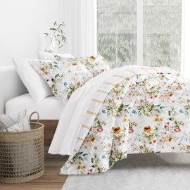 Merit Linens Comforter Set Patterned Microfiber All Season Down-Alternative Ultra Soft Bedding in Chintz Floral Stripe - King/Cal-King Chintz Floral Stripe Clay