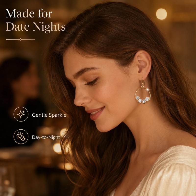 14K Gold Plated Dainty Dangle Hoop Earrings for Women, Hypoallergenic