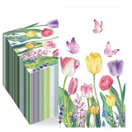 peony man 50 PCS Spring Floral Paper Napkins Tulip Guest Napkins Disposable Watercolor Flower Dinner Party Napkin Floral Decorative Hand Towel for Bathroom Bridal Shower Wedding Birthday Dinner Party Supplies