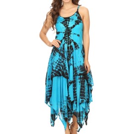 Sakkas 902 Annabella Corset Bodice Handkerchief Hem Dress - Black/Turquoise - One Size Regular