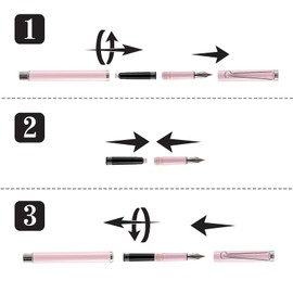 AIHAO Refillable Fountain Pen, Fine Point, Metal Fountain Pen with Gift Box, Black Ink, 2 Ink Cartridges in one Set, Pearl Pink