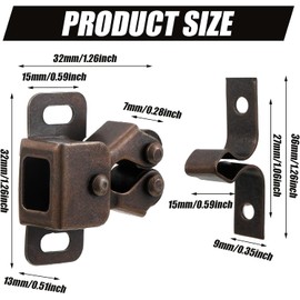 Double Roller Catch Cabinet Latch,20Pcs Hardware Roller Catch Brown Antique Copper Catch Door Latch with Screws,Door Roller Catches, Bronzed Twin Cupboard Latch Cabinet Door Catches with Screws