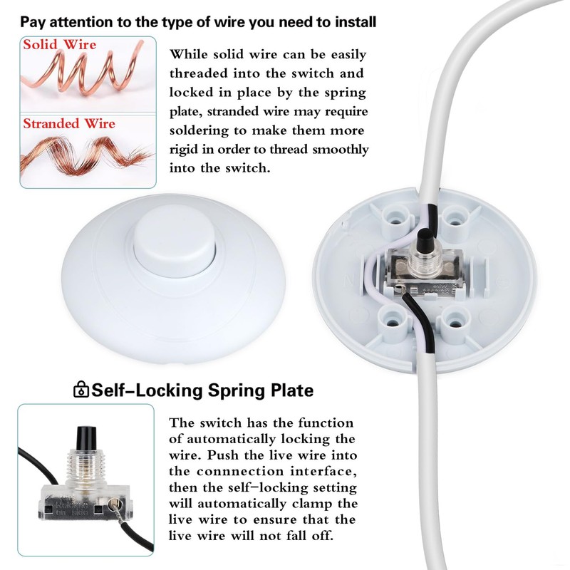 Helunsi 3Pcs Floor Lamp Foot Switch, White Foot Pedal Switch,