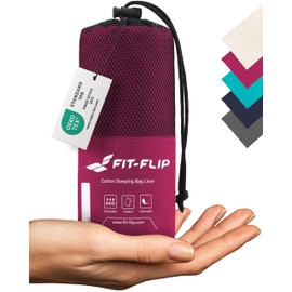 Fit-Flip Cotton Sleeping Bag – Ultralight Sleeping Bag Inner 325 g – Thin Travel Sleeping Bag – Compact, Small & Silky Soft – Sleeping Bag with Pillow Compartment – Colour: Fuchsia