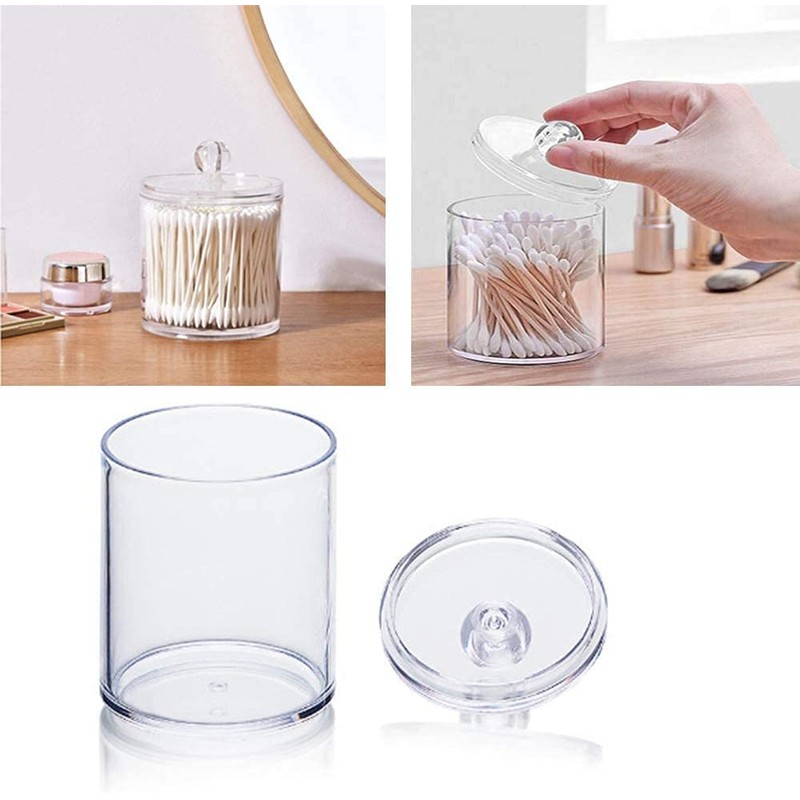 Clear Cotton Jar Containers,Plastic Apothecary Jars Qtip Holder, 2Pcs Qtip