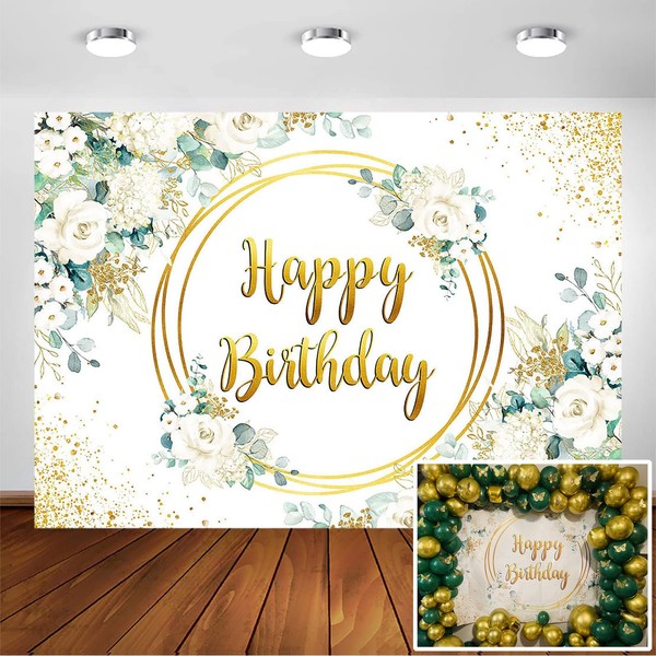 Avezano Greenery Happy Birthday Backdrop for Girl Women Green and