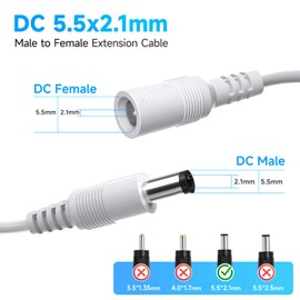 ANLINK 16.4ft 5M DC Power Extension Cable, Premium Pure Copper DC 12V Power Adapter Extension Cord 5.5mm x 2.1mm for CCTV Security Camera/Router/LED Strip Light/Printer/Monitor and More-White