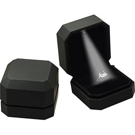 LED Black Ring Box for Proposal, Wedding, Engagement, Birthday, Valentine' Day, Christmas.., Luxury Octagonal Design LED Ring Jewelry Gift Box with Light for Men for Women for Girls