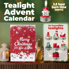 Deco Express Candles Advent Calendar 2025, Christmas Calendar with 24 Tea Lights Christmas, 3D Candles Decoration, Unscented, Burning Time 2.5 Hours (3D Christmas Tea Lights)