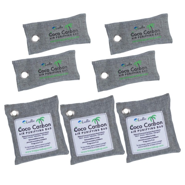 LivePure CocoCarbon Coconut Carbon Air Purifying Bag Odor Eliminator 7-Pack, Grey