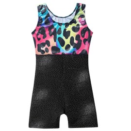 XiaoMoSha Gymnastics Leotards for Girls Sleeveless Dance Unitards Ribbon Sparkle Leotard Gymnastics Athletic for Little Girls(Leopard, 6-7 Years)