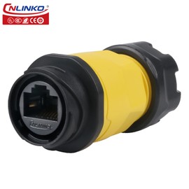 CNLINKO YM-20 RJ45 Waterproof Connector Set, CAT6 Ethernet Connector 8P8C Dual Port Connector, Panel Mount Receptacles Socket, IP68 Waterproof Connector (Yellow RJ45 in-line Set)
