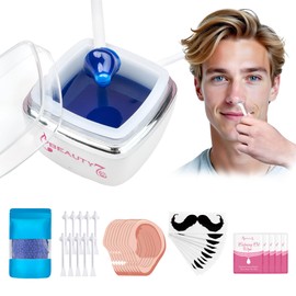 Professional Mini Heater Wax Kit for Men's and Women's Hair Removal, for Face, Ears and Nose, 100g Waxing, 10 Applicators 10 Moustache Moulds, Safe, Fast, Painless Hair