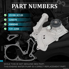 IRONTEK Water Pump Fit for Genesis 2017-2020 G80, for Hyundai 2006-2017 Azera Engine Water Pump #AW6048 25100-3C120