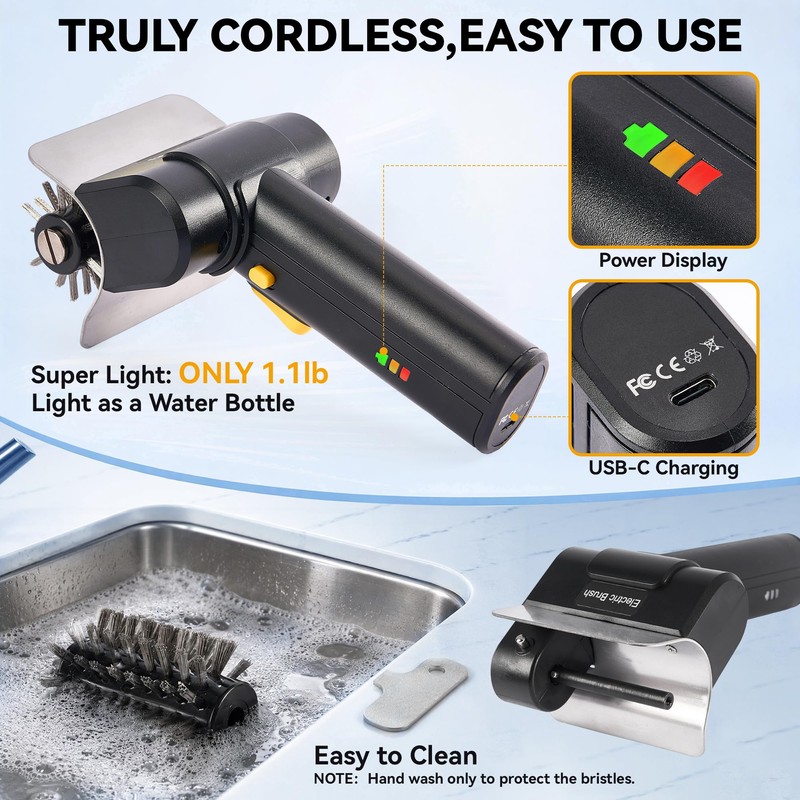 Electric Grill Brush for Outdoor,Cordless Rechargeable Grill Cleaner