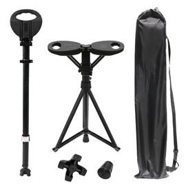 Upgraded Portable Walking Sticks with Seat,Adjustable Height 34"-37" Cane with Stool,Cane Seat，2-in-1 Foldable Walking Sticks,Lightweight Tripod Crutches Stool Capacity 551lbs for Men Women Elderly