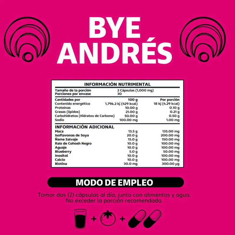 Bye Andrs Premium Con Inositol Capsulas, Maca, Isoflavonas De Soya,