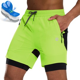 Nepest Mountain Bike Shorts Men's Short MTB Shorts Padded 4D Cycling Shorts Loose with Zip Pocket Bike Shorts, Neon green/black, M