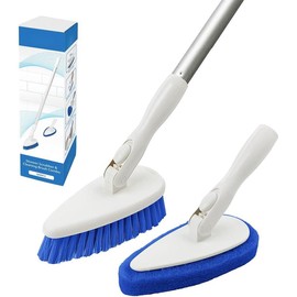 Shower Scrubber Cleaning Brush Combo Bath Tub Tile Cleaner Scrubber Brush with 51'' Adjustable Long Handle Scrub Brush for Bathroom Shower Bathtub Wall Mop Cleaning Scrubbing - Colour: Blue