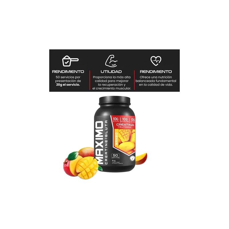 Suplemento Creatina + Glutamina Maximo 1kg 50servicios