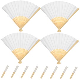 FRCOLOR 12Pcs DIY Handheld Folding Fan Set for Women Blank Paper Fans for Painting and Calligraphy for Weddings and Dance Parties