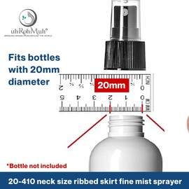 uh*Roh*Muh 20-410 Mist Sprayer (Pack of 100) Black - Neck Size Ribbed Skirt Sprayer - Perfect for Hair, Skincare and Cleaning Solutions, Clear Plastic Overcap Included for Safe Product Storage