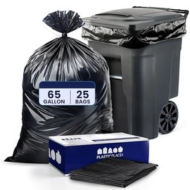 Plasticplace Bolsas de basura de 65 galones │ 2.7 mil. │ Bolsas de basura resistentes negras │ 127 x 122 cm (25 unidades) (W65LDB225A)