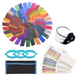 Zwbfu 30 pcs/set Filtro de iluminación de flash universal Gel de flash Filtros de corrección de color para cámara Speedlite Flash Light con bolsa de transporte, difusor de luz y banda de gel