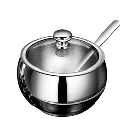 Vegena Sugar Bowl with Lid and Spoon, Stainless Steel Sugar Bowl, Stainless Steel Salt Bowl Spice Jars Set, Sugar Container Sugar Jar for Home, Kitchen, Hotel and Cafes