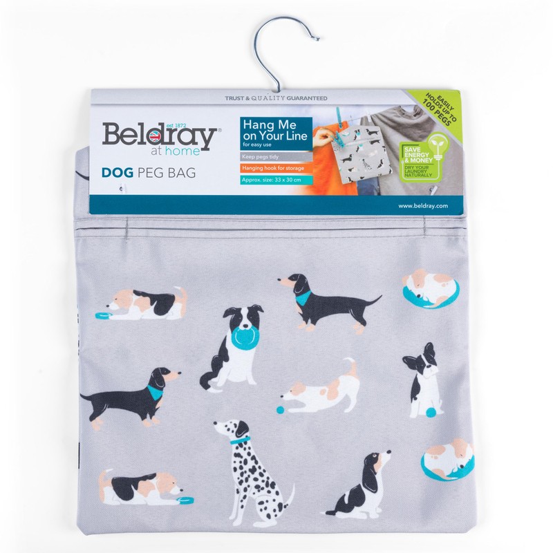 Beldray LA032005DFEU7 Dog Print Clothes Peg Bag Hanging Line Peg