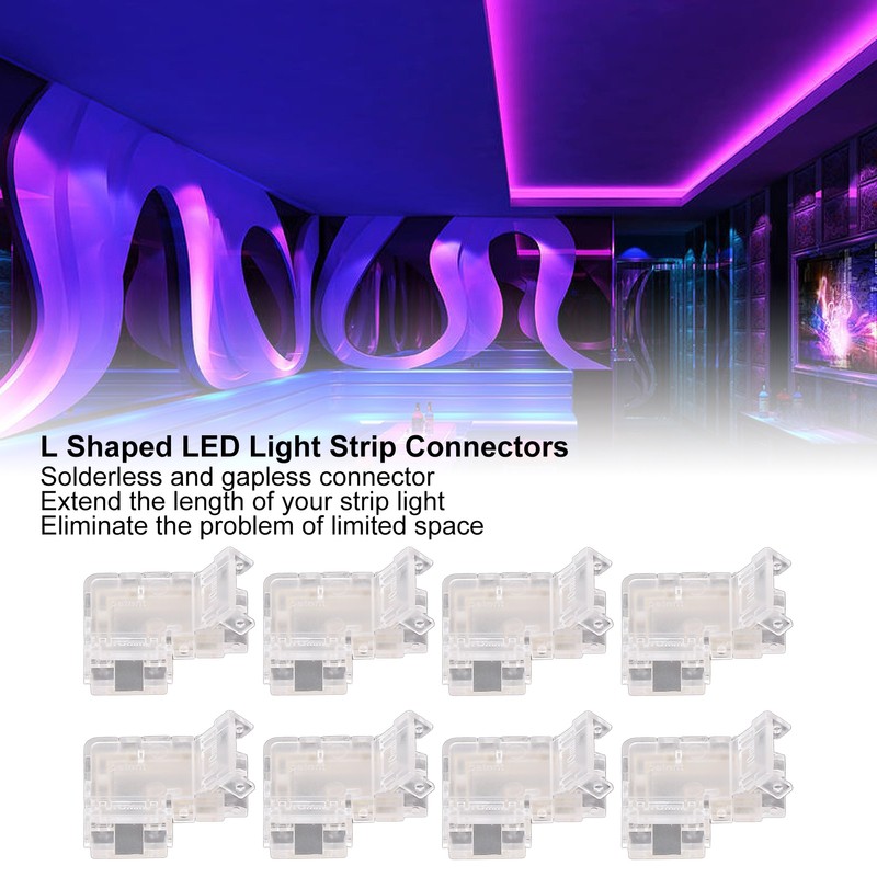 8PCS L Shaped LED Light Strip Connectors 4 Pin 10mm