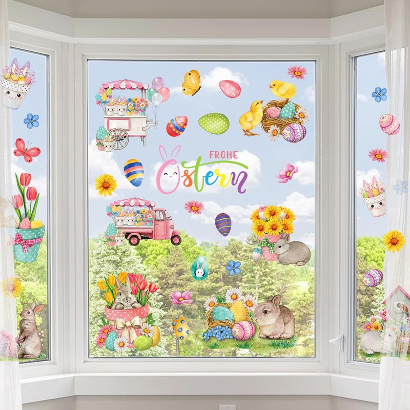 9 Sheets Easter Window Clings, Easter Window Stickers Decorations Spring