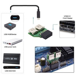 chenyang USB 2.0 Front Panel Header 9Pin/10Pin 1 to 2 USB C Female Mainboard Header Extension Adapter
