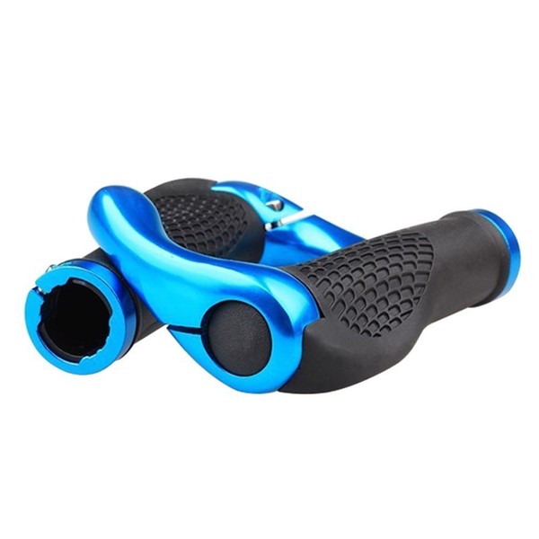 BlueSunshine The Comfiest Ergonomic Bicycle Handlebar Rubber Grips with Anti-Slip Contoured Design and Aluminum Alloy Inner Ring Clamps (Blue)