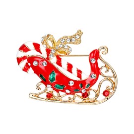Ever Faith Austrian Crystal Winter Red Santa Clause Sleigh Brooch Gold-Tone
