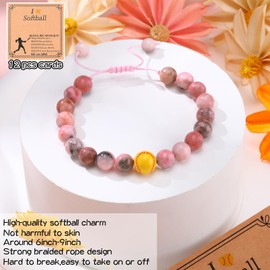 Loetere 12 Set Sport Adjustable Beaded Bracelets Gifts Football Softball Soccer Volleyball Golf Basketball Hockey Bracelets for Women Men Adjustable Beaded Accessories (Pink,Softball)