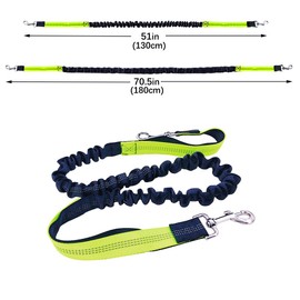 FULARR Premium Quality 4Ft Hands Free Dog Leashes, Adjustable Waist Belt + Dual-Handle Shock Absorbing Bungee Leash, Reflective Stitching Dog Leash for Jogging Running Walking Hiking –– Grey + Green