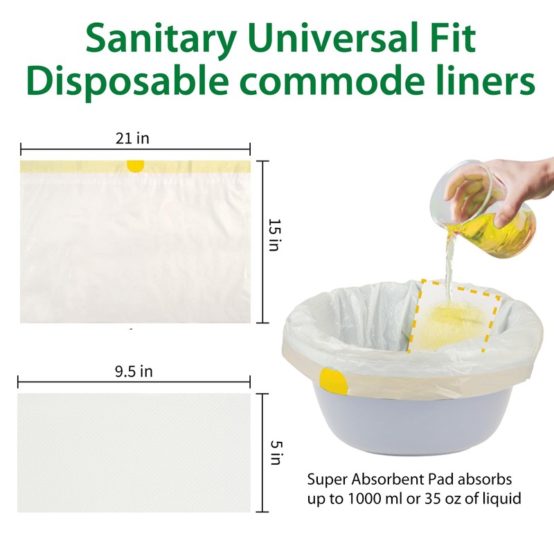 ININCARE Commode Liners with Absorbent Pads for Bedside Commode, 100